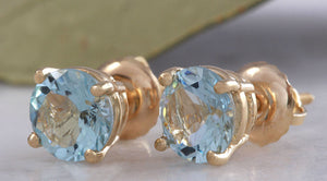 Exquisite Top Quality 2.00 Carats Natural Aquamarine 14K Solid Yellow Gold Stud Earrings