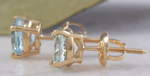 Load image into Gallery viewer, Exquisite Top Quality 2.00 Carats Natural Aquamarine 14K Solid Yellow Gold Stud Earrings