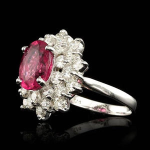 5.00 Carats Natural Tourmaline and Diamond 14K Solid White Gold Ring