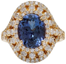 Load image into Gallery viewer, 5.00 Carats Natural Splendid Tanzanite and Diamond 14K Solid Yellow Gold Ring