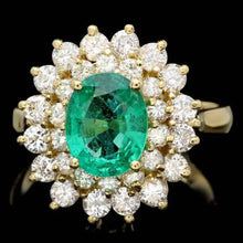 Load image into Gallery viewer, 3.10 Carats Natural Emerald and Diamond 18K Solid Yellow Gold Ring