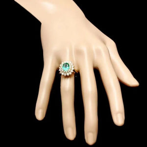 3.10 Carats Natural Emerald and Diamond 18K Solid Yellow Gold Ring