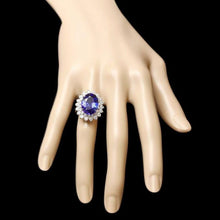 Load image into Gallery viewer, 13.00 Carats Natural Tanzanite and Diamond 14k Solid White Gold Ring