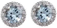 Load image into Gallery viewer, Exquisite 3.05 Carats Natural Aquamarine and Diamond 14K Solid White Gold Stud Earrings
