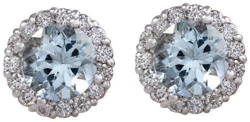 Exquisite 3.05 Carats Natural Aquamarine and Diamond 14K Solid White Gold Stud Earrings