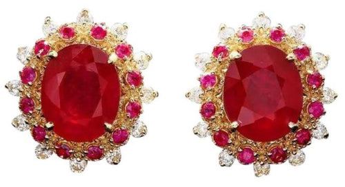 9.10Ct Natural Ruby and Diamond 14K Solid Yellow Gold Earrings