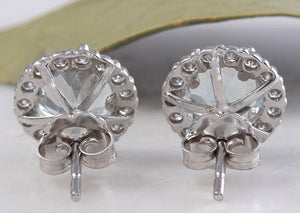 Exquisite 3.05 Carats Natural Aquamarine and Diamond 14K Solid White Gold Stud Earrings