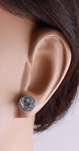Exquisite 3.05 Carats Natural Aquamarine and Diamond 14K Solid White Gold Stud Earrings