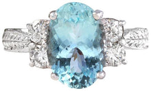 Load image into Gallery viewer, 4.65 Carats Natural Aquamarine and Diamond 14K Solid White Gold Ring