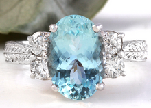 Load image into Gallery viewer, 4.65 Carats Natural Aquamarine and Diamond 14K Solid White Gold Ring