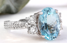 Load image into Gallery viewer, 4.65 Carats Natural Aquamarine and Diamond 14K Solid White Gold Ring
