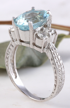 Load image into Gallery viewer, 4.65 Carats Natural Aquamarine and Diamond 14K Solid White Gold Ring