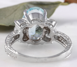 4.65 Carats Natural Aquamarine and Diamond 14K Solid White Gold Ring