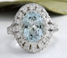 Load image into Gallery viewer, 5.85 Carats Natural Aquamarine and Diamond 14K Solid White Gold Ring