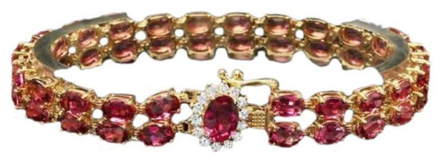 21.40Ct Natural Tourmaline and Diamond 14K Solid Yellow Gold Bracelet