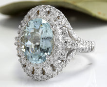 Load image into Gallery viewer, 5.85 Carats Natural Aquamarine and Diamond 14K Solid White Gold Ring