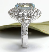 Load image into Gallery viewer, 5.85 Carats Natural Aquamarine and Diamond 14K Solid White Gold Ring
