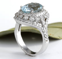 Load image into Gallery viewer, 5.85 Carats Natural Aquamarine and Diamond 14K Solid White Gold Ring