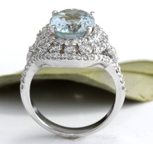 Load image into Gallery viewer, 5.85 Carats Natural Aquamarine and Diamond 14K Solid White Gold Ring