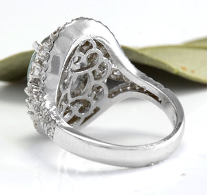 5.85 Carats Natural Aquamarine and Diamond 14K Solid White Gold Ring