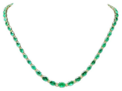 22.90Ct Natural Emerald and Diamond 14K Solid Yellow Gold Necklace