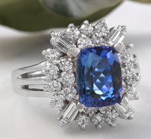 Load image into Gallery viewer, 3.80 Carats Natural Very Nice Looking Tanzanite and Diamond 14K Solid White Gold Ring