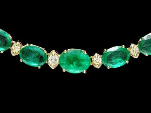 22.90Ct Natural Emerald and Diamond 14K Solid Yellow Gold Necklace