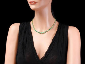22.90Ct Natural Emerald and Diamond 14K Solid Yellow Gold Necklace