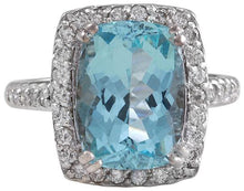 Load image into Gallery viewer, 10.30 Carats Natural Aquamarine and Diamond 14K Solid White Gold Ring