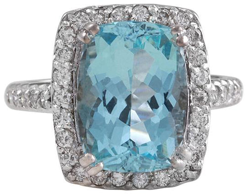 10.30 Carats Natural Aquamarine and Diamond 14K Solid White Gold Ring