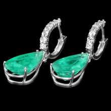 Load image into Gallery viewer, 20.80ct Natural Emerald and Diamond 14K Solid White Gold Earrings