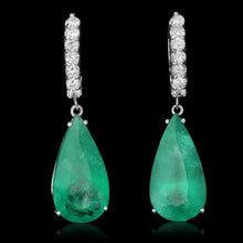 Load image into Gallery viewer, 20.80ct Natural Emerald and Diamond 14K Solid White Gold Earrings