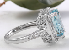 Load image into Gallery viewer, 10.30 Carats Natural Aquamarine and Diamond 14K Solid White Gold Ring