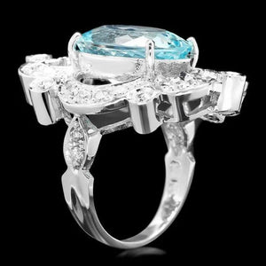 8.00 Carats Natural Aquamarine and Diamond 14K Solid White Gold Ring