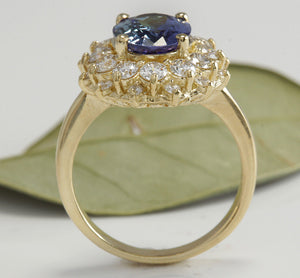 3.80 Carats Natural Very Nice Looking Tanzanite and Diamond 14K Solid Yellow Gold Ring