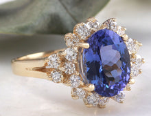Load image into Gallery viewer, 5.50 Carats Natural Very Nice Looking Tanzanite and Diamond 14K Solid Yellow Gold Ring