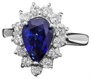 2.70ct Natural Blue Sapphire & Diamond 14k Solid White Gold Ring
