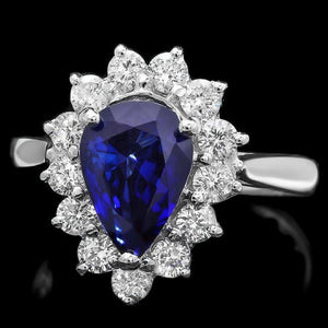 2.70ct Natural Blue Sapphire & Diamond 14k Solid White Gold Ring