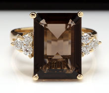 Load image into Gallery viewer, 7.35 Carats Natural Impressive Smokey Quartz and Diamond 14K Solid Yellow Gold Ring