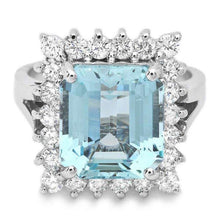 Load image into Gallery viewer, 4.90 Carats Natural Aquamarine and Diamond 14k Solid White Gold Ring