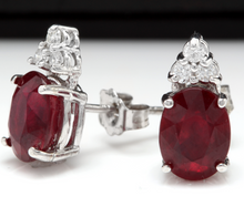 Load image into Gallery viewer, Exquisite 4.20 Carats Red Ruby and Natural Diamond 14K Solid White Gold Stud Earrings