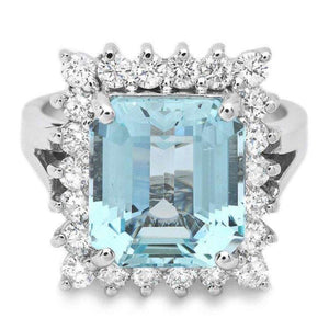 4.90 Carats Natural Aquamarine and Diamond 14k Solid White Gold Ring