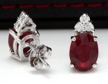 Load image into Gallery viewer, Exquisite 4.20 Carats Red Ruby and Natural Diamond 14K Solid White Gold Stud Earrings