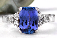 Load image into Gallery viewer, 3.80 Carats Natural Very Nice Looking Tanzanite and Diamond 14K Solid White Gold Ring