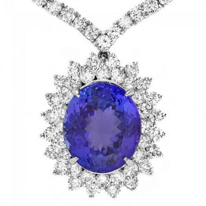 22.80Ct Natural Tanzanite and Diamond 18K Solid White Gold Necklace