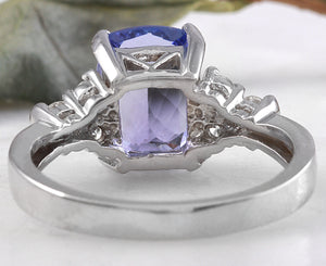 3.80 Carats Natural Very Nice Looking Tanzanite and Diamond 14K Solid White Gold Ring