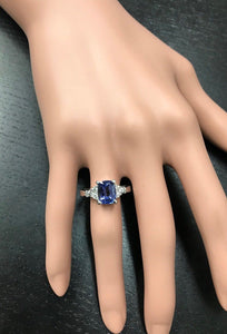 3.80 Carats Natural Very Nice Looking Tanzanite and Diamond 14K Solid White Gold Ring