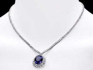 22.80Ct Natural Tanzanite and Diamond 18K Solid White Gold Necklace