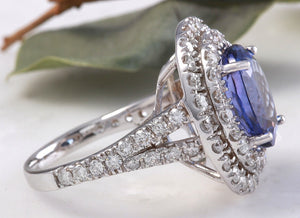 6.20 Carats Natural Very Nice Looking Tanzanite and Diamond 14K Solid White Gold Ring