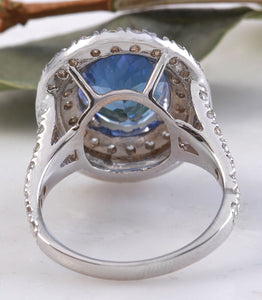 6.20 Carats Natural Very Nice Looking Tanzanite and Diamond 14K Solid White Gold Ring